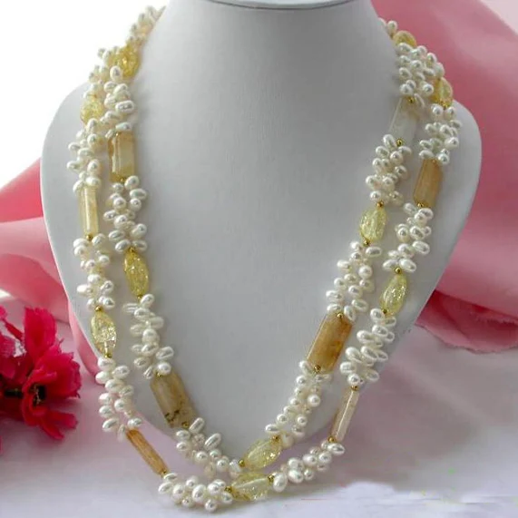 

Unique Design 48'' White Rice Freshwater Pearls Natural Jade Citrine Gemstone Necklace Handmade Fashion Jewelry Nice Lady Gift