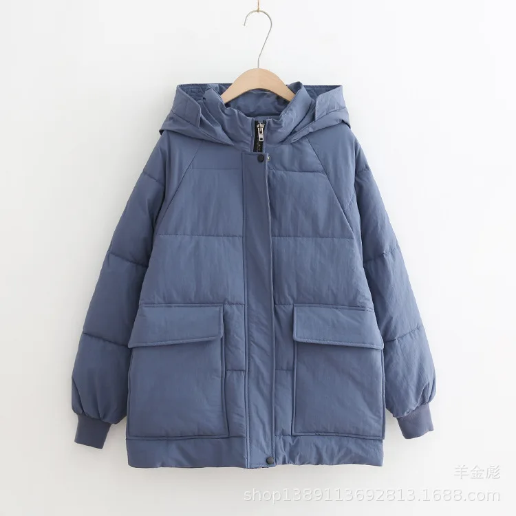 18 Autumn And Winter New Style Simple Korean-style Boyfriend-Style Large Pocket Solid Color Loose-Fit Hooded Thick Cotton Overco