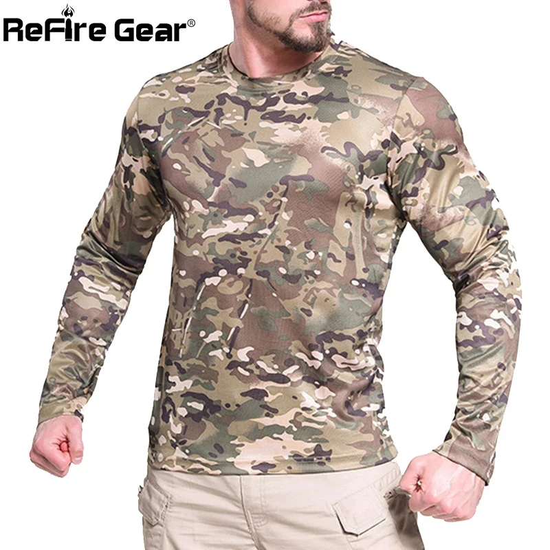 Mens Army Combat Shirt Tactical T-shirt Long Sleeve Military Casual Camouflage 