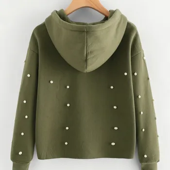 

Irregular Beading Long Sleeve Thick Cropped Hoodies for Women Autumn 2020 Solid Color Puff Sleeve Pullover Sweatshirt Female