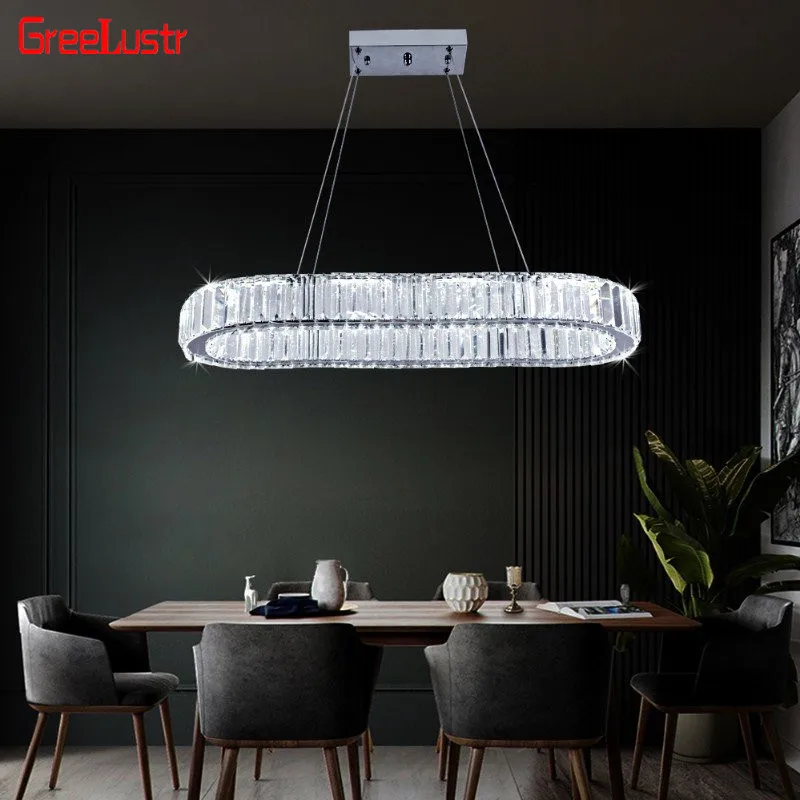 Luxury Rings Chandeliers For Dining Room Stainless Steel Modern Home Decor Hanging Lighting K9 Crystal Light Ceiling Chandeliers