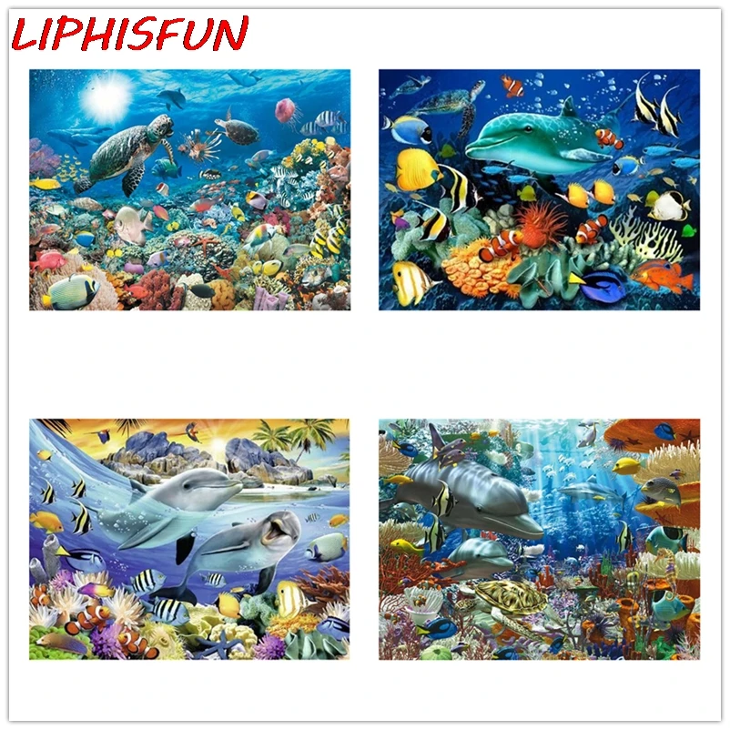 5D DIY Diamond Painting Ocean Animals World Landscape Needlework Art Full Square Round Embroidery Sea&ampFish Home Decor | Дом и сад