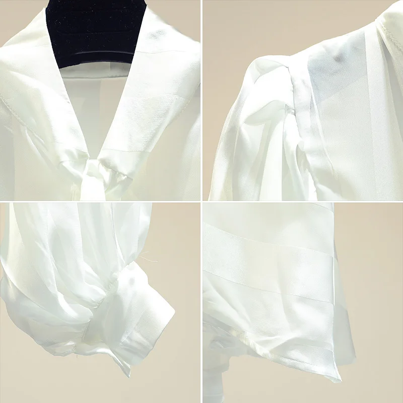 Осень, Blusas для женщин, корейский галстук-ап, однотонные рубашки для девочек, женская рубашка с рукавом-фонариком и воротником-бабочкой, блузка, женские топы