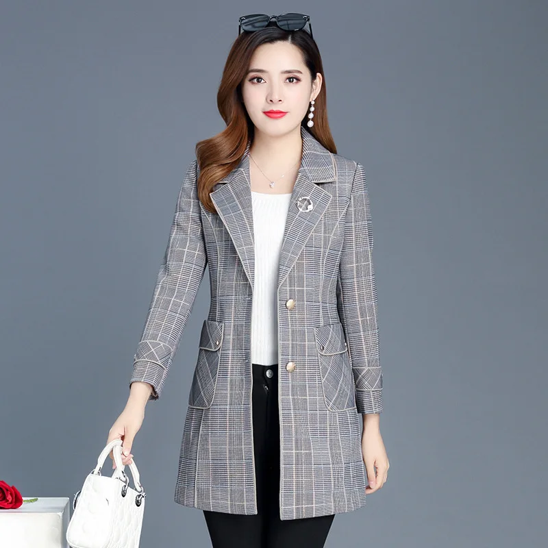 

2019 New Style Autumn Fashion Elegant Loose-Fit Slim Fit Waist Hugging Versatile Popular Plaid Suit Jacket Blouses
