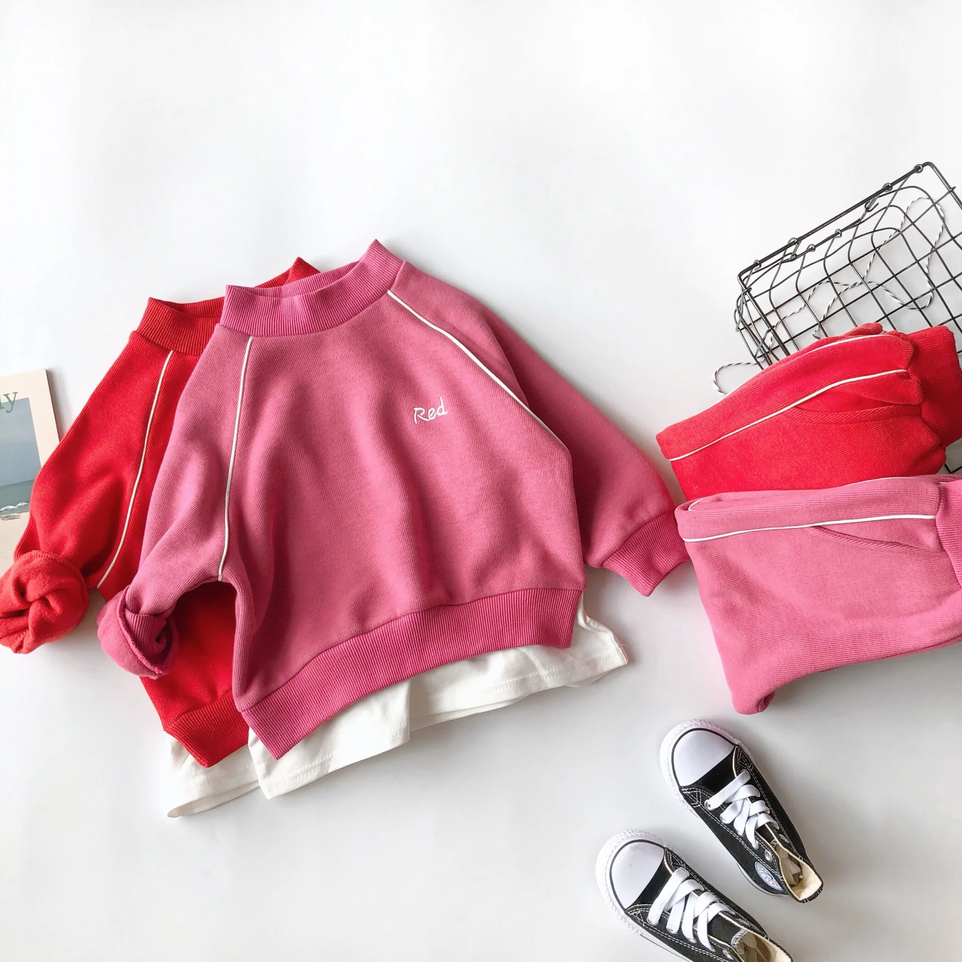 2PCS WLG girls winter clothing set kids velvet thick fake two hoodie and pant set baby girl warm clothes 2-6 years