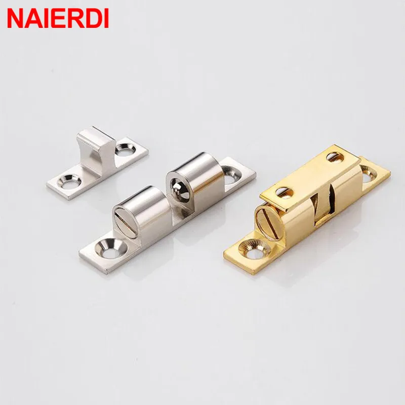 NAIERDI 2PCS Brass Door Stop Adjustable Cabinet Catches Double Spring Steel Ball Catch Latch For Wardrobe Furniture Fittings door catches cabinet door latch door stops cabinet door stop