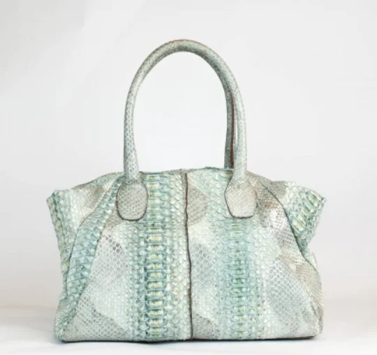 

PYTHON SNAKE EMBOSSED GENUINE MARINE GREEN PYTHON SHOULDER WOMEN BAG TOP HANDLE WHOLESALE