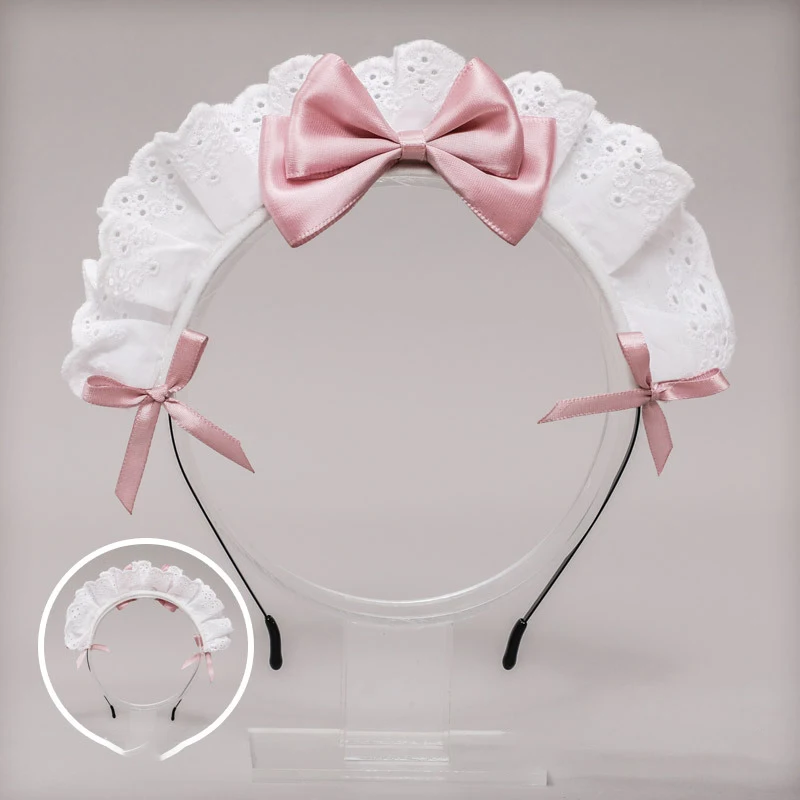 Lolita Girl's Maid Hair Band White Lace Mini Bell Ribbon Bowknot Headwear 757290219109