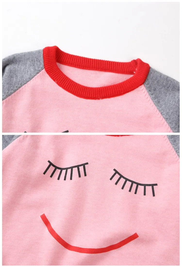 Toddler Girls sweaters winter clothes smile o-neck Pullovers 2to 8 yrs kids clothes knitted sweater tops children clothing wear