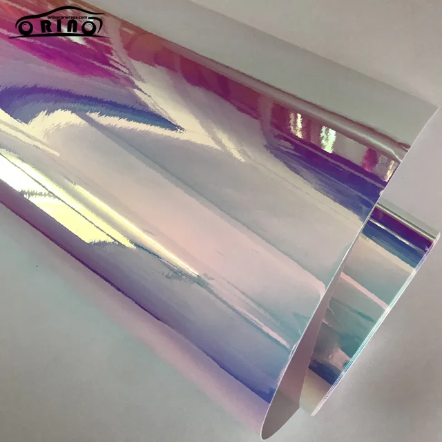 Pearl Blue Iridescent Chrome Reflective Mirror Vinyl Fabric