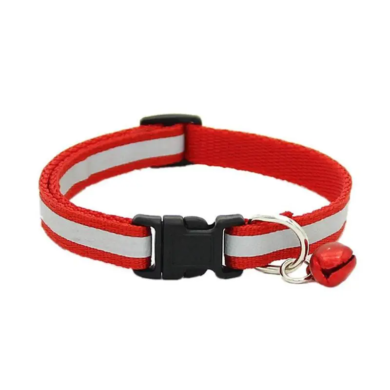 

Adjustable Reflective Pet Collar Safety Release Buckle with Bell for Cat Dog (Red)