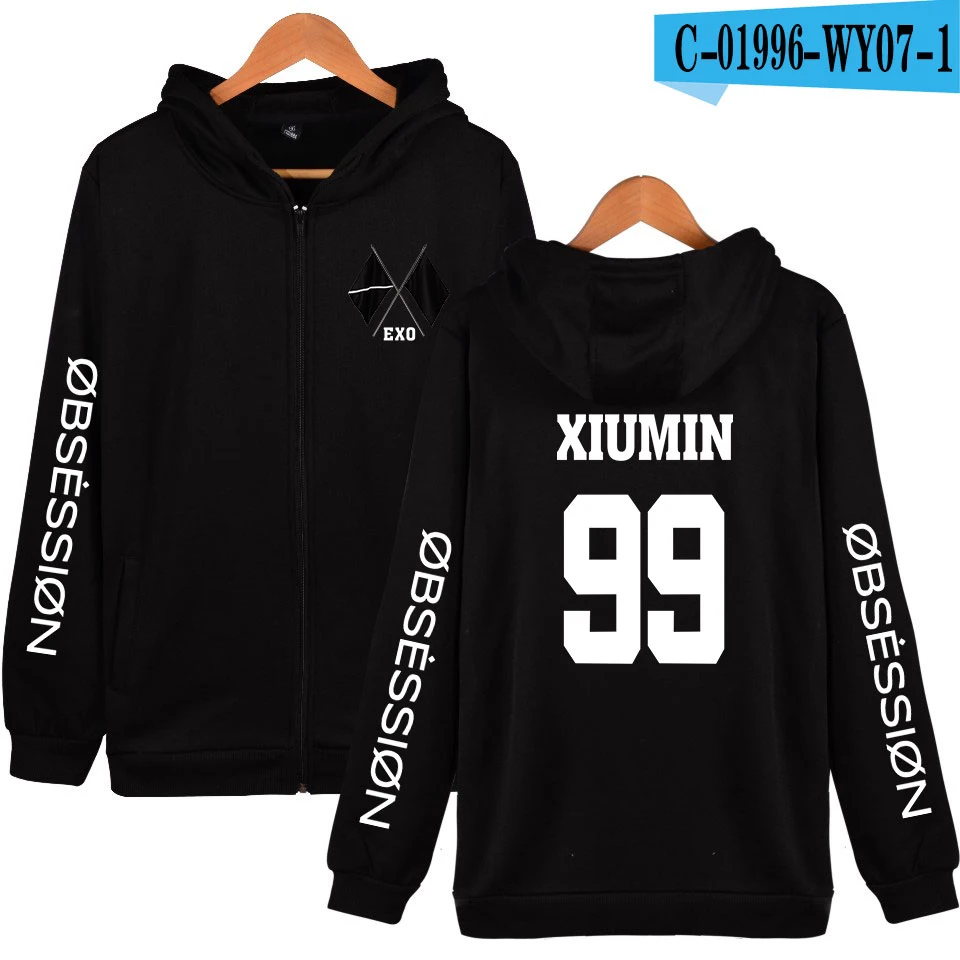 Frdun Tommy KPOP EXO Sixth Album OBSESSION X-EXO Print Zipper Hoodies Sweatshirt Women/men Fashion Hoodies Zippers - Цвет: picture color