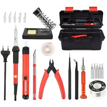 

60W Adjustable Temperature Electrical Soldering Iron Kit SMD Welding Repair Tool Set Tool Box 25pcs/lot