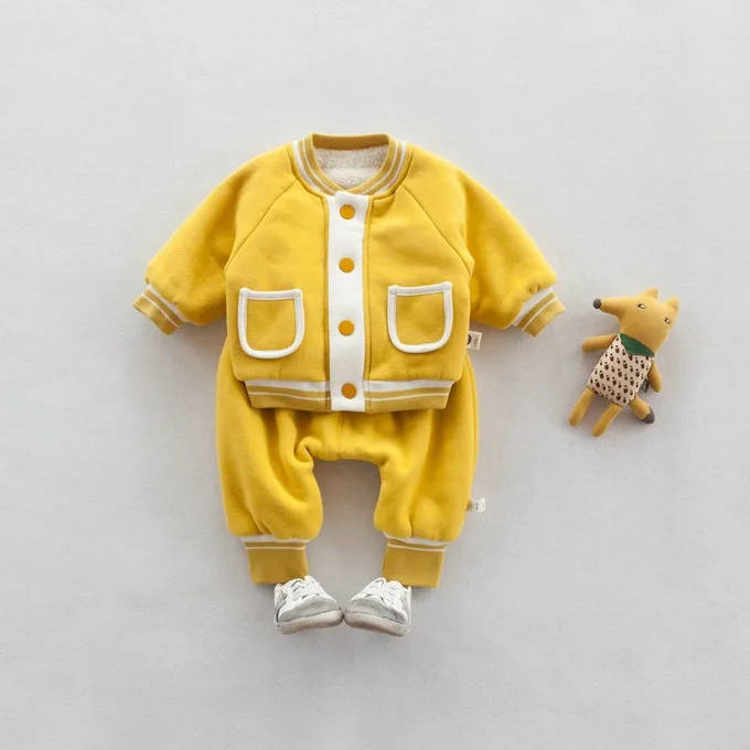 Mini Babe City детская одежда; бархатный костюм для малышей; Зимняя Детская Повседневная Толстовка; одежда из двух предметов для малышей