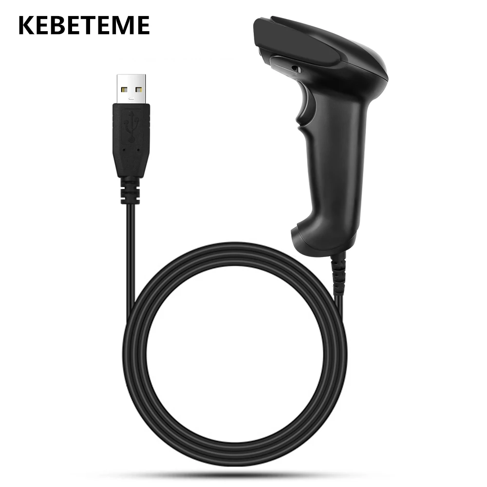 

KEBETEME USB Wired Barcode Scanner Portable Handheld Scanner Laser F5 High Sensitive Barcode 1D Bar Code Scan for POS System