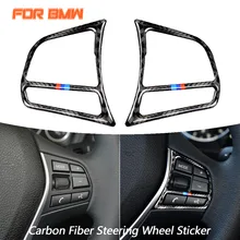 New 2pcs Set Car Steering Wheel Button Frame Cover Trim True Carbon Fiber Interior For BMW 3 Series F30 2013 2018 Auto Parts