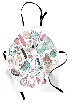 

Makeup Cooking Apron Beauty and Care Products Woman with Face Mask Cosmetic Blush Doodle Kitchen Accessories for Baking