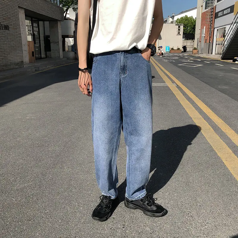 

Straight Jeans Men's Fashion Washed Casual Retro Jeans Trousers Men M-5XL Streetwear Wild Loose Hip Hop Denim Pants Summer