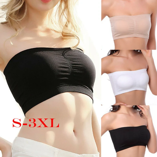 Plus Size Strapless Bra Bandeau Tube Removable Padded Top Stretch