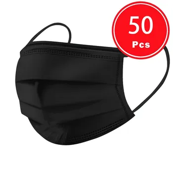 

50/100PCS Black Facemask Adult Earloops Dust Mask Respirator Adult Safety Proof Face Mouth Mask 3 Layers Mascarillas Halloween 4