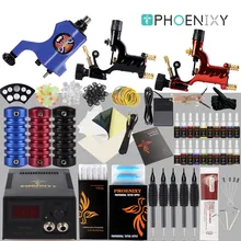 Профессиональный Полный комплект татуировки, набор для татуировки, 2 роторных станка, 20 цветов, чернила, блок питания, ручки с иглами, набор