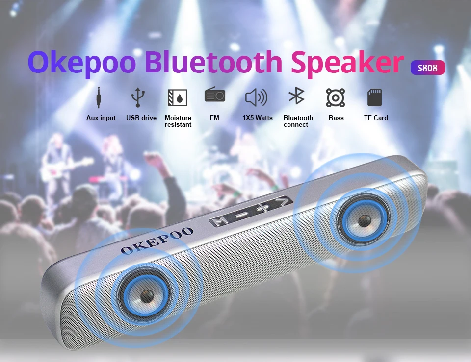 Bluetooth динамик, саундбар, поддержка микрофона, TF карта, FM, AUX, 2000 мА/ч, батарея, Hi-Fi, стерео, портативный, беспроводной, Bluetooth динамик