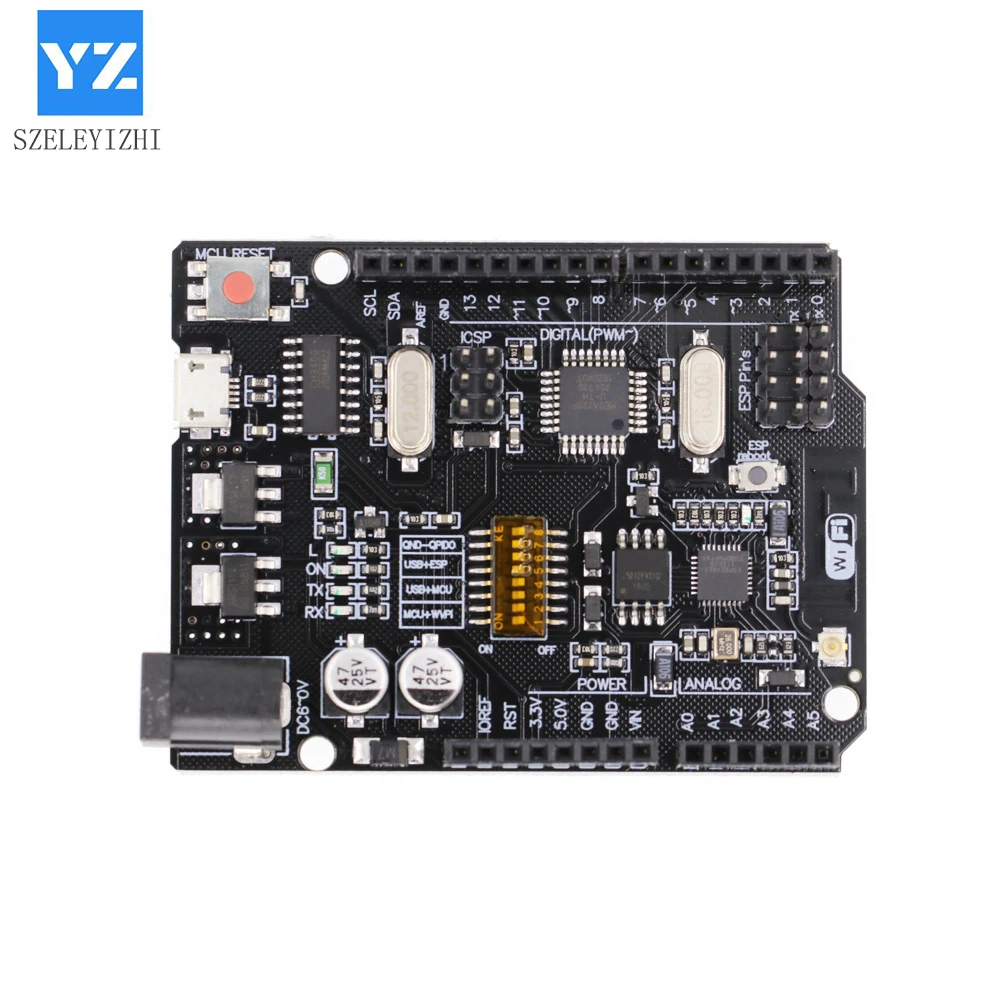 SZELEYIZHI UNO R3 + WiFi ATmega328P + ESP8266 (32Mb ޸) USB-TTL CH340G Arduino Uno NodeMCU WeMos ESP8266 One New Arrival