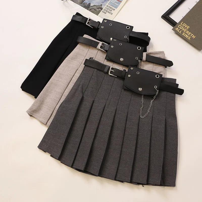 Плиссированная юбка трапециевидной формы в консервативном стиле ins, модные Брендовые однотонные мини-юбки для женщин, faldas mujer moda, осенний стиль, шикарный, новинка, хит