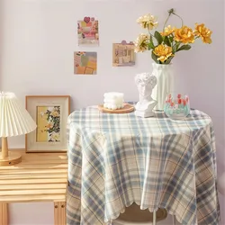 Kawaii Plaid Tablecloth 150cm Kawaii Student Dormitory Desk Mat Bedroom Japanese Girl Heart Simple Desktop Placemat Table Cloth