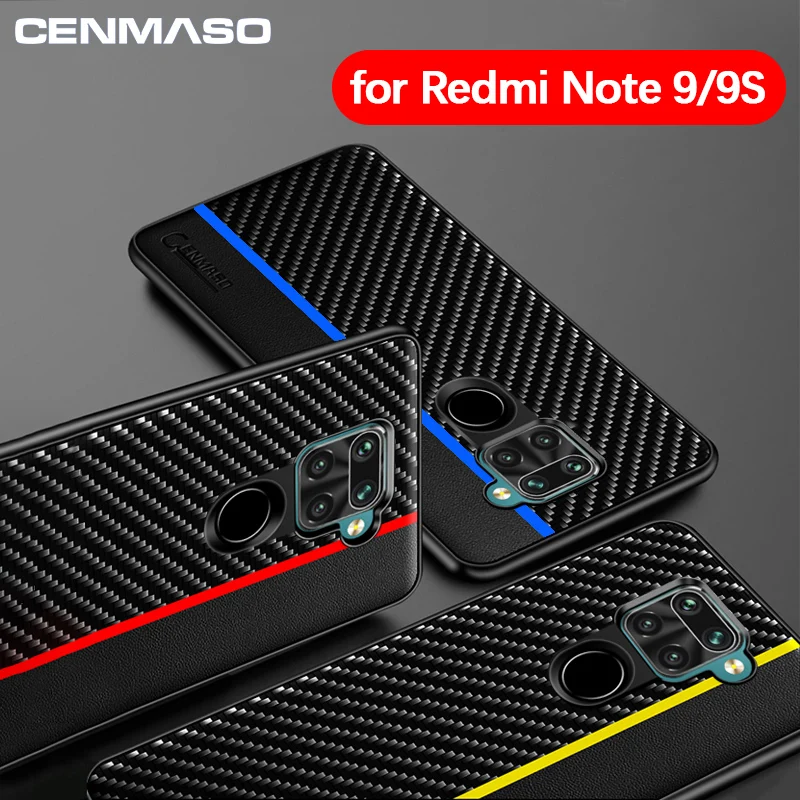 Кожаный чехол Cenmaso для Xiaomi Redmi Note 9 из углеродного волокна с полной защитой задняя