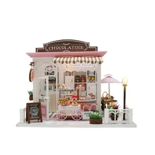 Kit de construction de maquettes de magasin de desserts, bricolage, meubles de maison de poupée Miniature en bois 3D pour enfants, cadeau