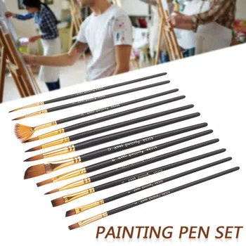 

12pcs/Set Nylon Artists Soft Paint Brushes Set For Oil Painting Gouache Watercolor Paint Beginners Drawing Pen Educator Supply