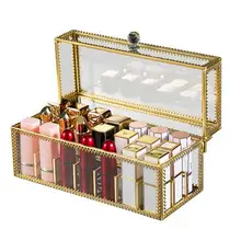 Ретро коробка для макияжа, косметический Органайзер для губной помады, металлическая коробка для хранения, полка, украшение для домашнего рабочего стола, органайзер для макияжа