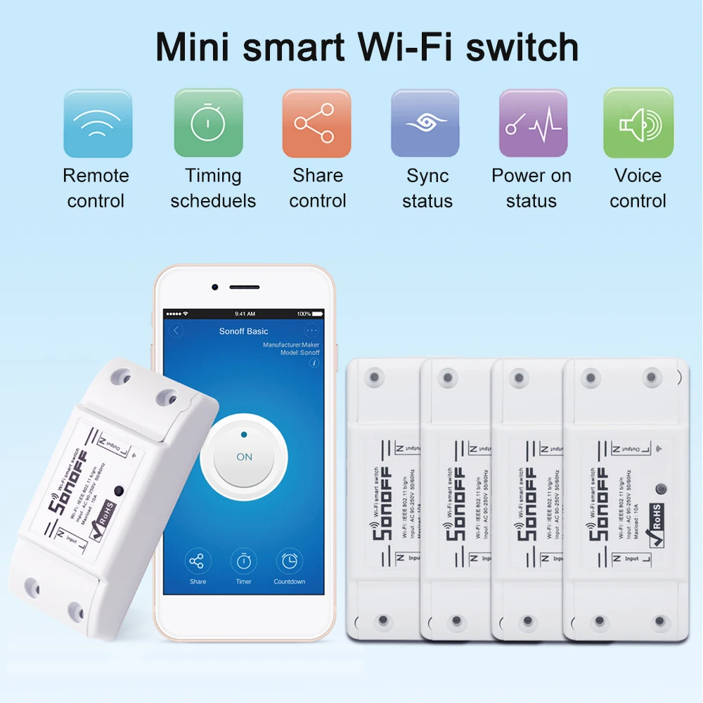 SONOFF базовый Wifi переключатель для Google Home с таймером 10А/2200 Вт беспроводной пульт дистанционного управления для Android/IOS Универсальный Умный домашний модуль