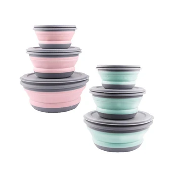 

3Pcs/Set Bowl Sets Silicone Folding Lunch Box Folding Bowl Portable Silicone Folding Bowl Foldable Salad Bowl with Lid