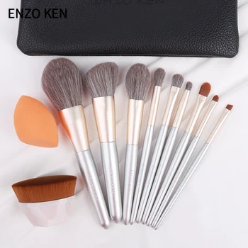 

ENZOKEN Silver 9 pcs Makeup brushes set Professional Beauty Make up Brush Natural Hair Foundation Powder Blushes