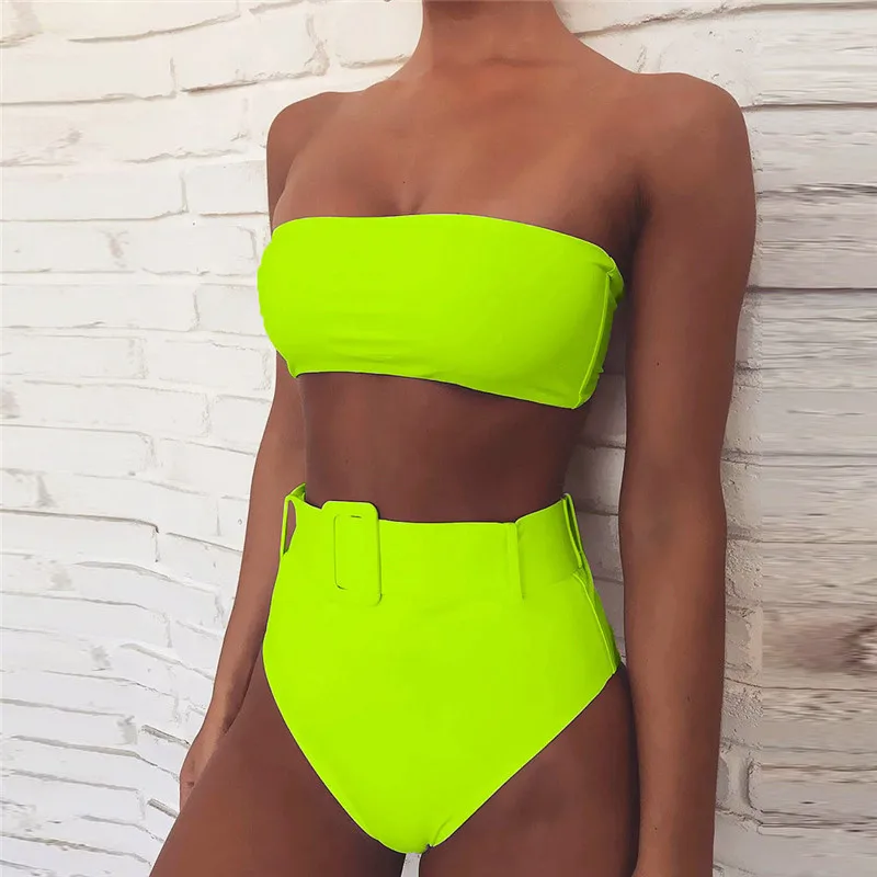 Telotuny High waist Brazilian Swimwear Belt Swimwear Women Bandeau Swimsuit Female Push up Bathing Suit Summer Bathers Biquini