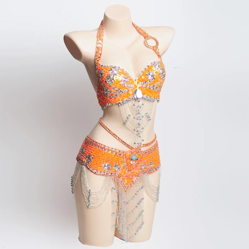 New Hot Shining Belly dance Costume Sexy Bellydance Carnival set Bellydancing Clothes Club Night Performance Wear 1070:BRA&Belt