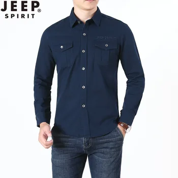 

JEEP SPIRIT New Arrival Spring Shirt Men Long Sleeve Single Breasted Military Shirt Male Big Size M-5XL Solid Color Mens Shirts