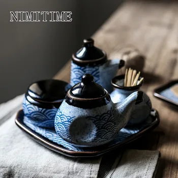 

NIMITIME Japanese Style Ceramic Seasoning Jar ChiliSoy Sauce Bottle Pot Toothpick Holder Restaurant Home Tray Dinner Plate Set