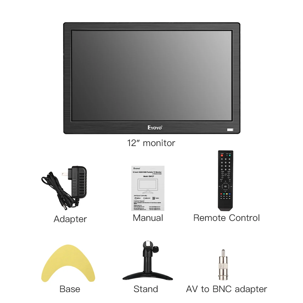 Eyoyo 12" EM12F CCTV Monitor FHD 1920x1080 IPS LCD Screen Display TV HDMI VGA AV USB for PC Computer Security Camera DVR DVD