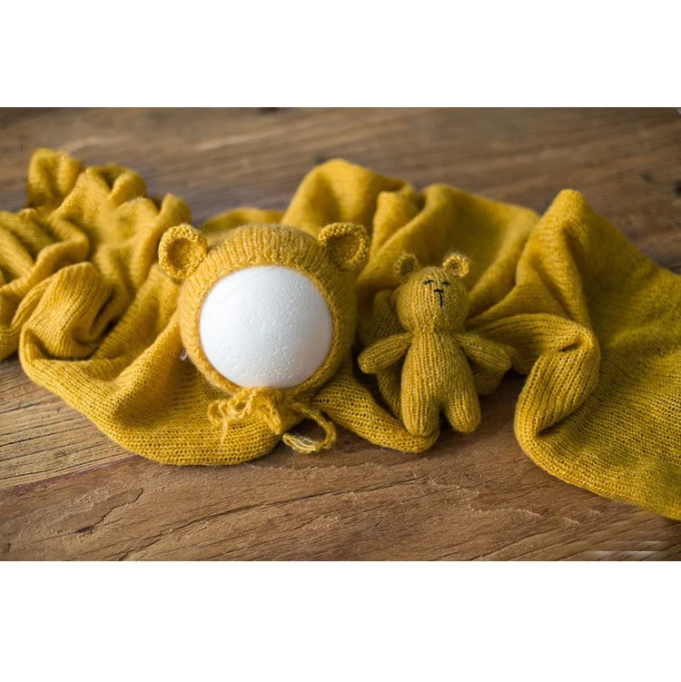 Baby Photography Props  Wool Knitted Blanket Hat  and Doll Newborn  Photo Prop Shoot Studio  Accessories