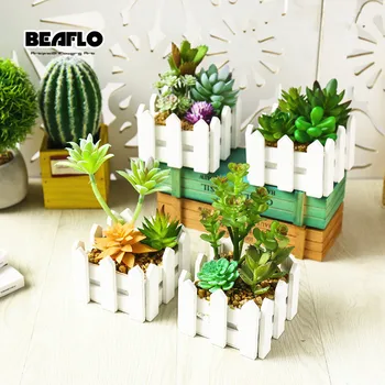 

1Set Potted Succulents Cactus Wooden Bonsai Artificial Flower Fake Plants for Wedding Home Party Garden Landscape Decorative