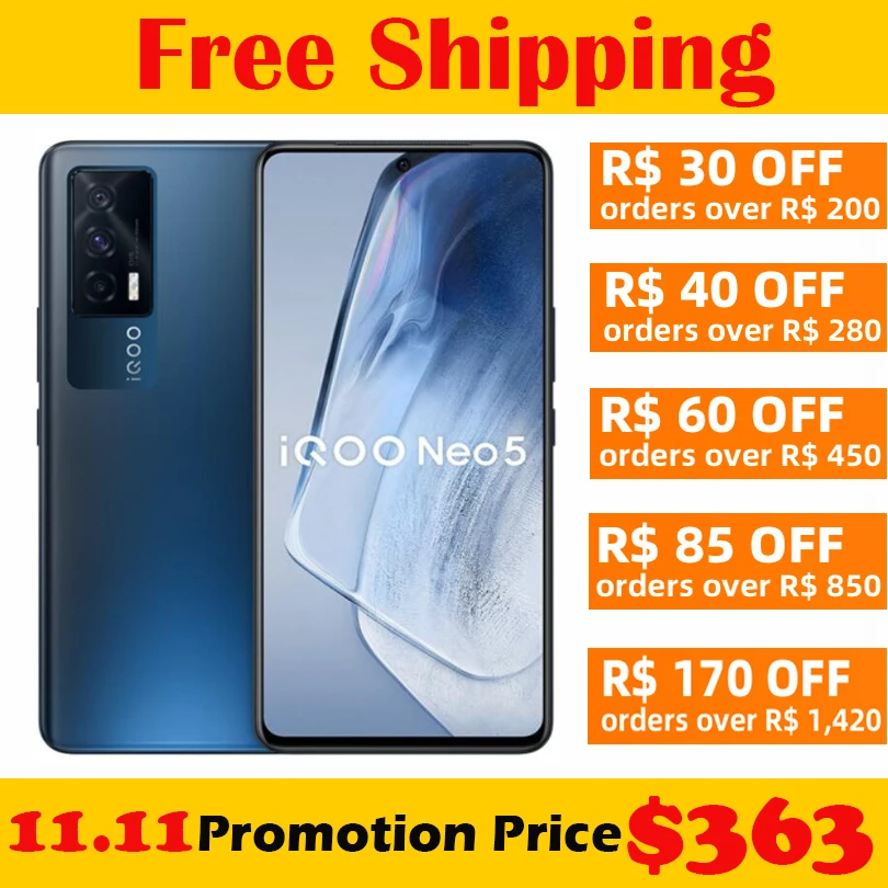 Смартфон VIVO IQOO NEO 5 6 62 дюйма 120 Гц AMOLED экран Snapdragon 870 4400 мАч 66 Вт суперзарядка камеры