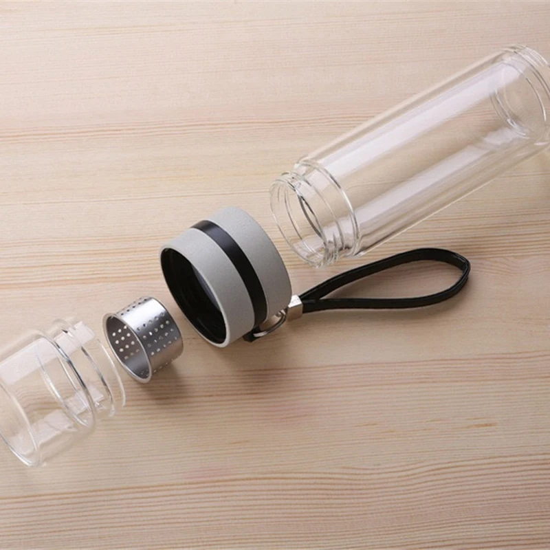 350 мл портативная стеклянная бутылка для чая с двойными стенками стеклянный
