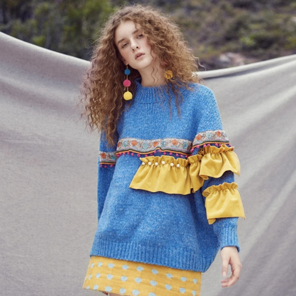 Женский свитер с контрастной вышивкой для девочек-принцесс красивая трикотажная