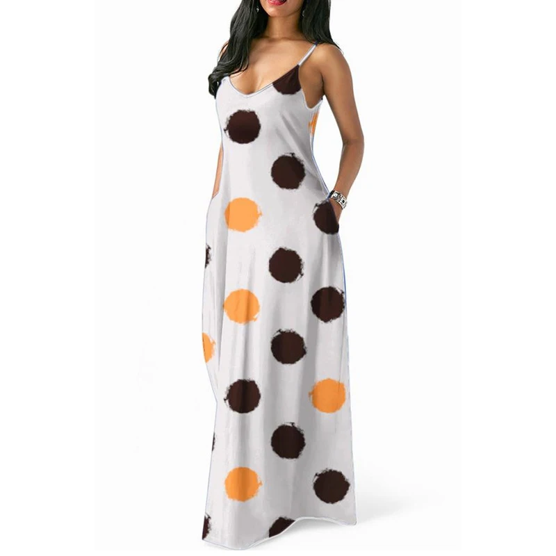 Polka Dot Dress Women Sexy V-Neck Long Summer Beach Dress Loose Fashion Party Ladies Maxi Dresses Women Clothes DR1882 (2)