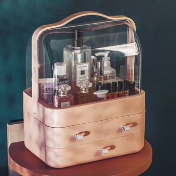 

Large capacity cosmetic storage box dustproof makeup box dressing table skin care lipstick rack