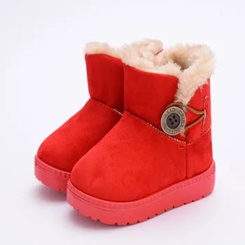 Новинка года; повседневные зимние ботинки с пряжкой для маленьких детей; нескользящая детская обувь на меху для девочек; теплая зимняя обувь для маленьких мальчиков; C08191 - Цвет: Красный