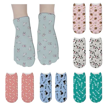 

New Fashion 3D Printed Women Happy Socks Creative Funny Cartoon Cats Dogs Fish Bones Cotton Unisex Sports Soft Crew Short Socks
